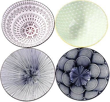 7 Inch Japanese Ramen Bowl Set of 4 Premium Ceramic Instant Noodle Bowls 22oz Deep Cereal & Soup Bowl Set Microwave & Dishwasher Safe Versatile Dishes for Pasta and Salad