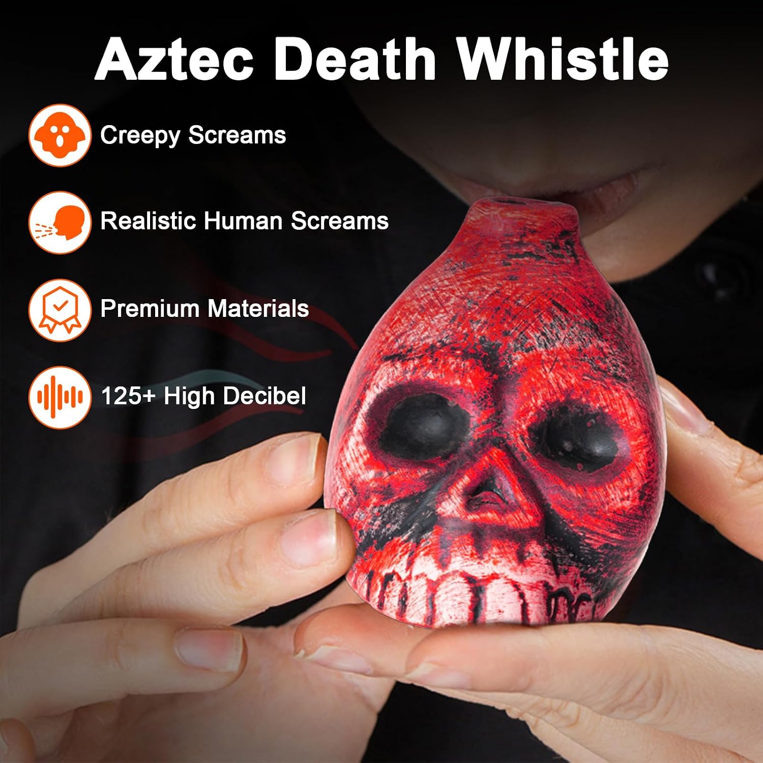 JIMACRO Aztecki gwizdek śmierci 125 Db Aztec Śmierć Whistle z Borsą Aztec Gwizdek Śmierci per Festa Prezent na Halloween pomarańczowy