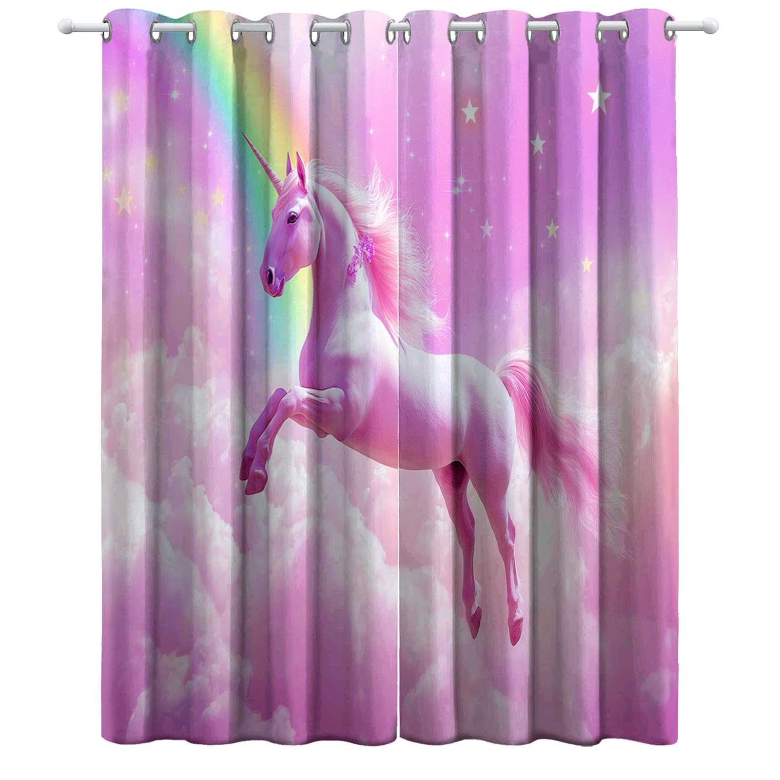 Générique Rideau Occultant Licorne Étoilée Rose L140 x H180 cm Rideaux Occultants Opaque imprimés 3D, Rideaux Oeillets Isolant Thermiques Chambre Salon Cuisine, Lot de 2