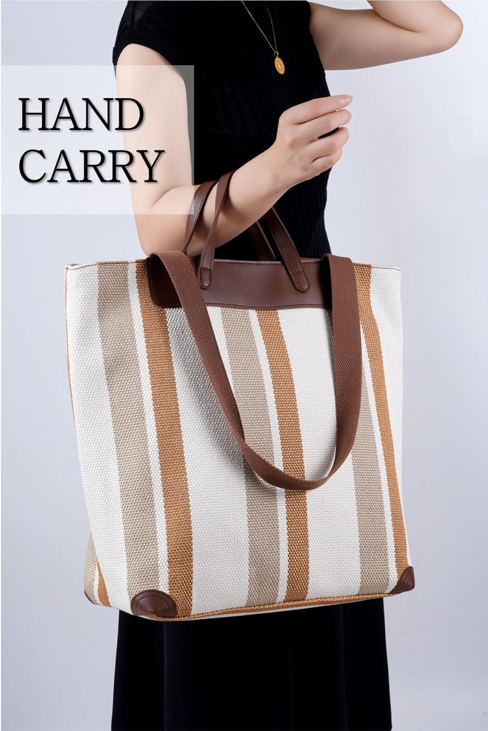 Large Women's Work Tote Bag – Laptop Compartment,Canvas Shoulder Bag for Office & Daily Use,Tote Bag with Spacious Storage - Image 2