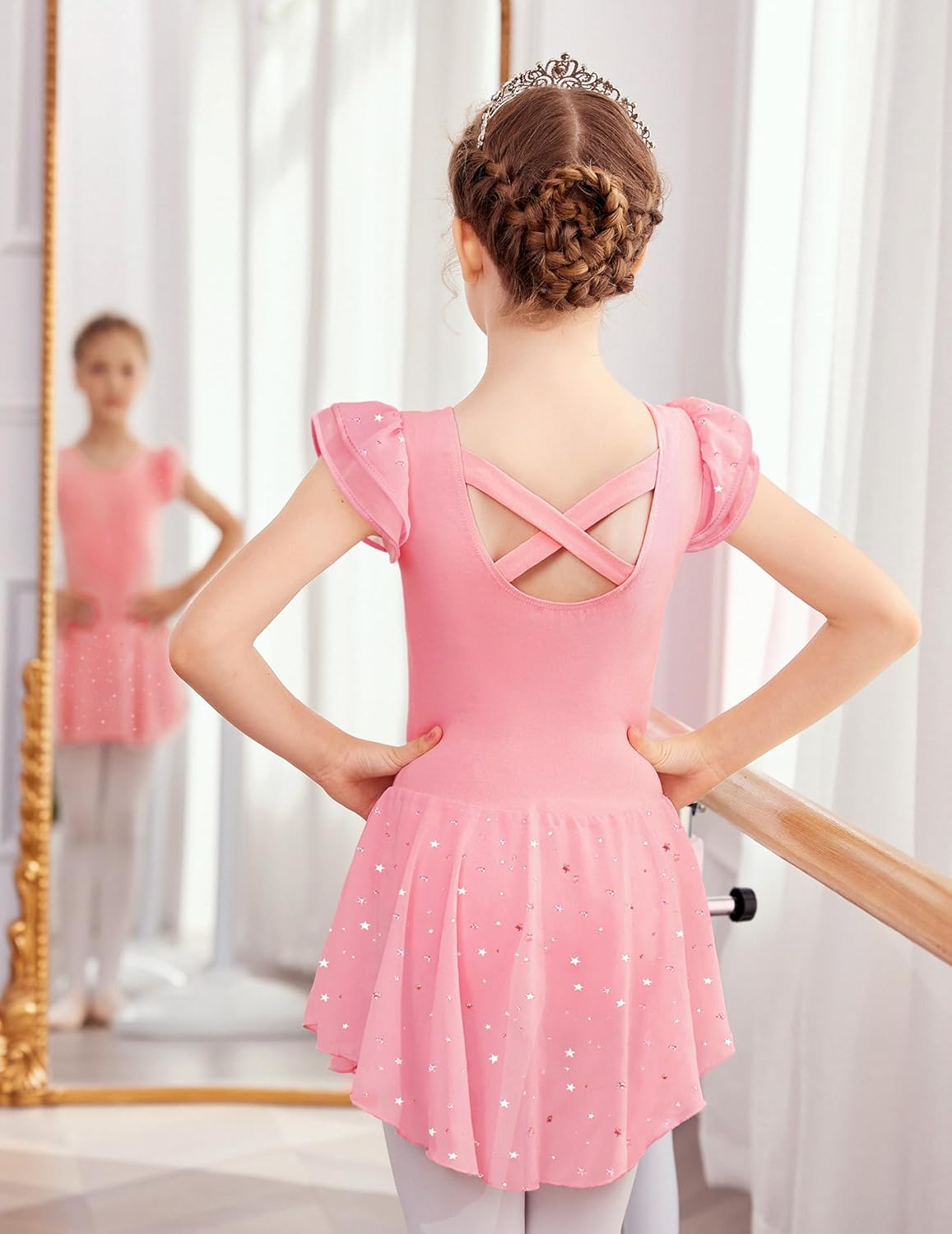 Zaclotre Girls Ruffle Sleeve Ballet Leotard with Skirt Criss-Cross Back Dance Dresses Outfit - Image 3