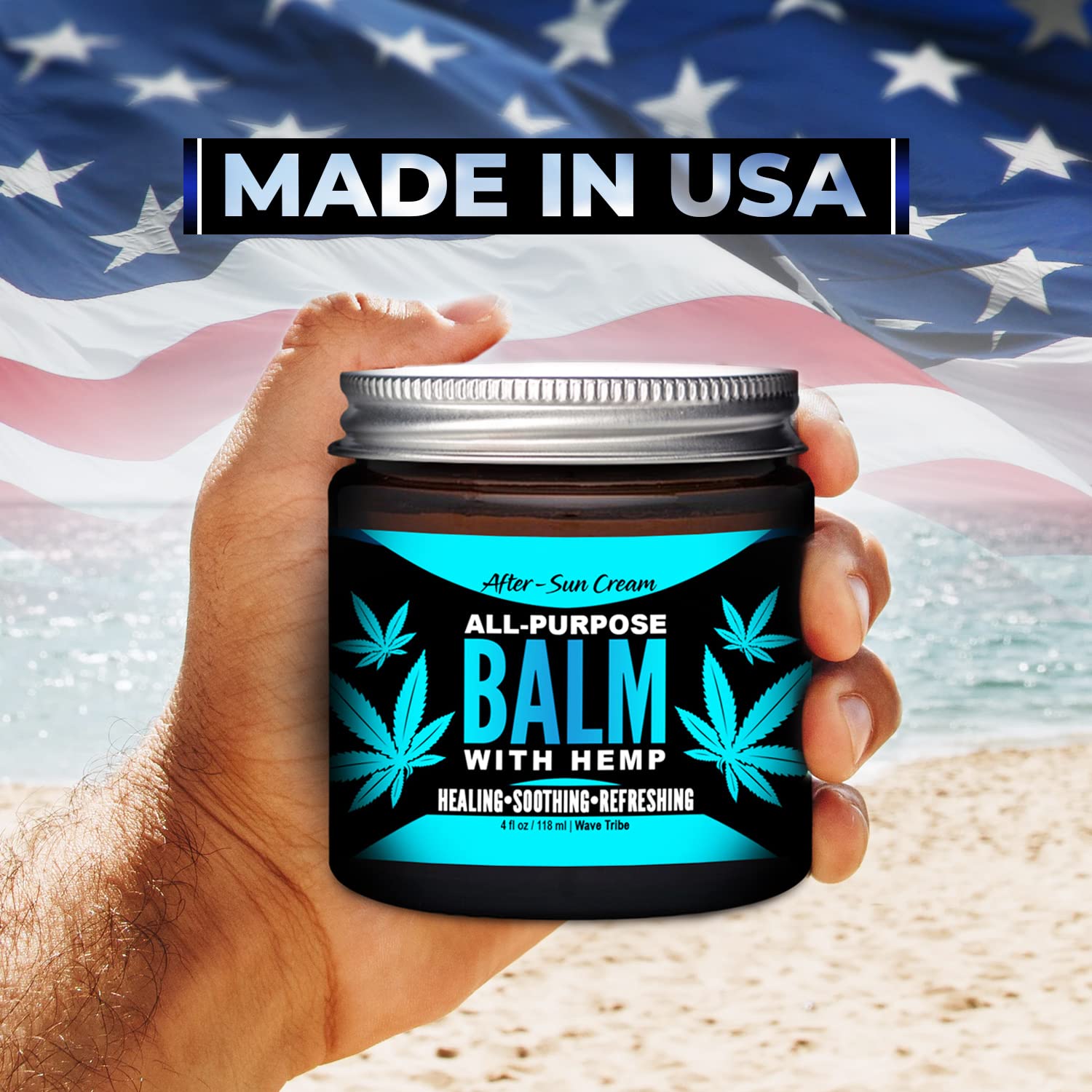 Wave Tribe After Sun Cream with Hemp - 4 oz Organic After Sun Care, Multi-Purpose After Sun Lotion For Your Face & Skin, Sunburn Relief, After Sun Moisturizer, Natural Ingredients, Made in USA