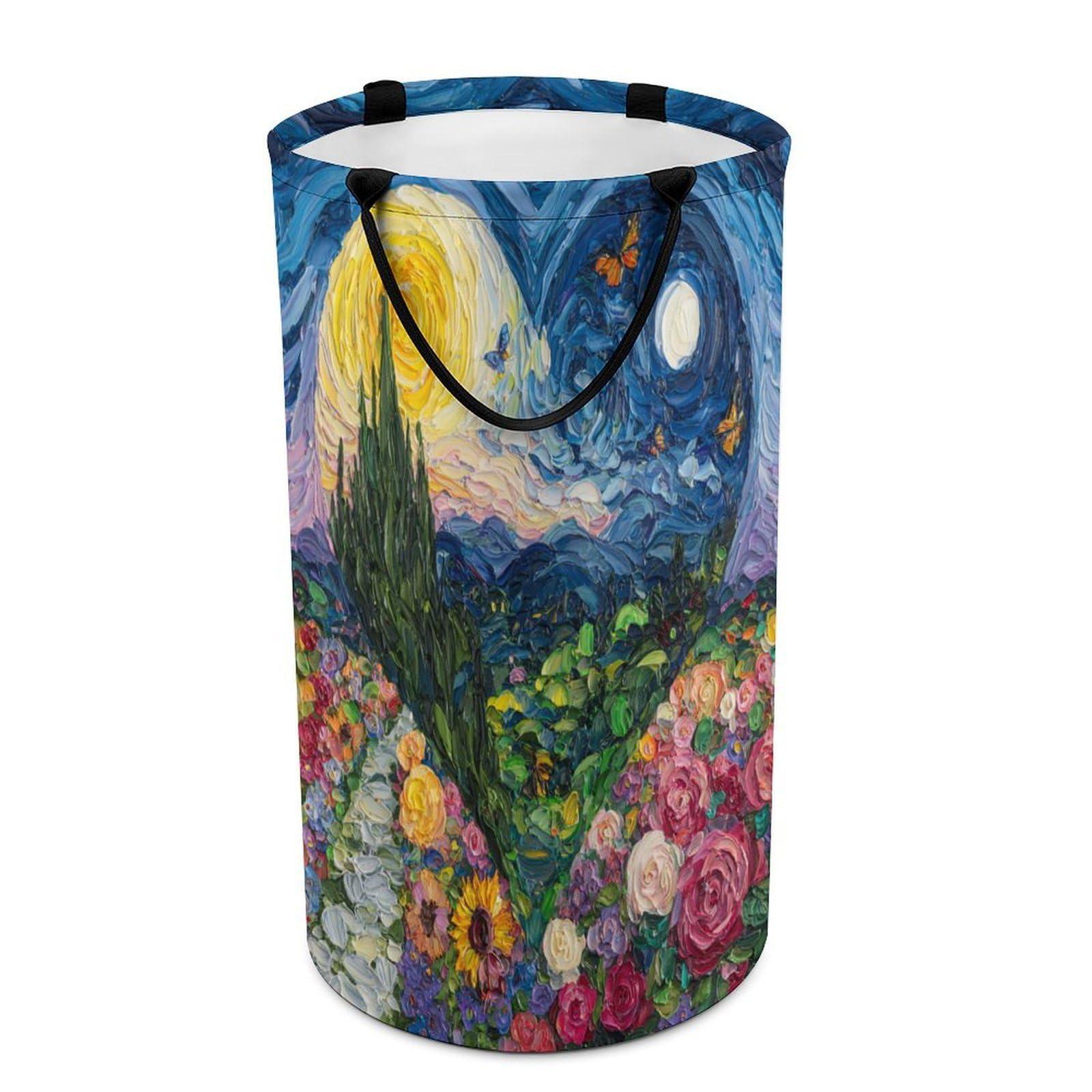 LUYYSKY Colorful Realistic Flowers Collapsible Dirty Clothes Basket, Beautiful Romantic Botanical Plants Floral Heart Pattern Portable Clothes Storage Basket