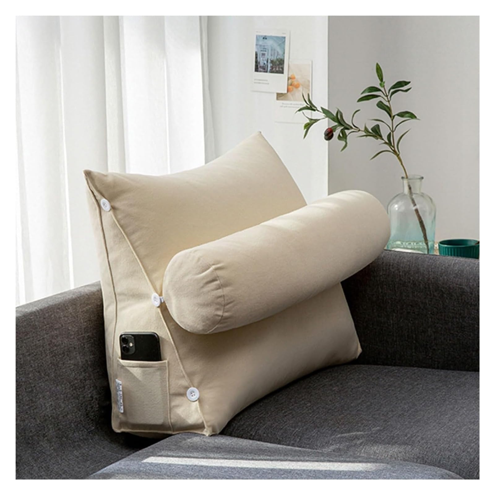 nviusdSJ Reading cushions, With Shredded Memory Foam Lumbar Support Cushion Bed Rest Large Adult Backrest Lounge,Back Rests For Sitting Up In Relaxing(Beige,45 x 45 x 20 cm)