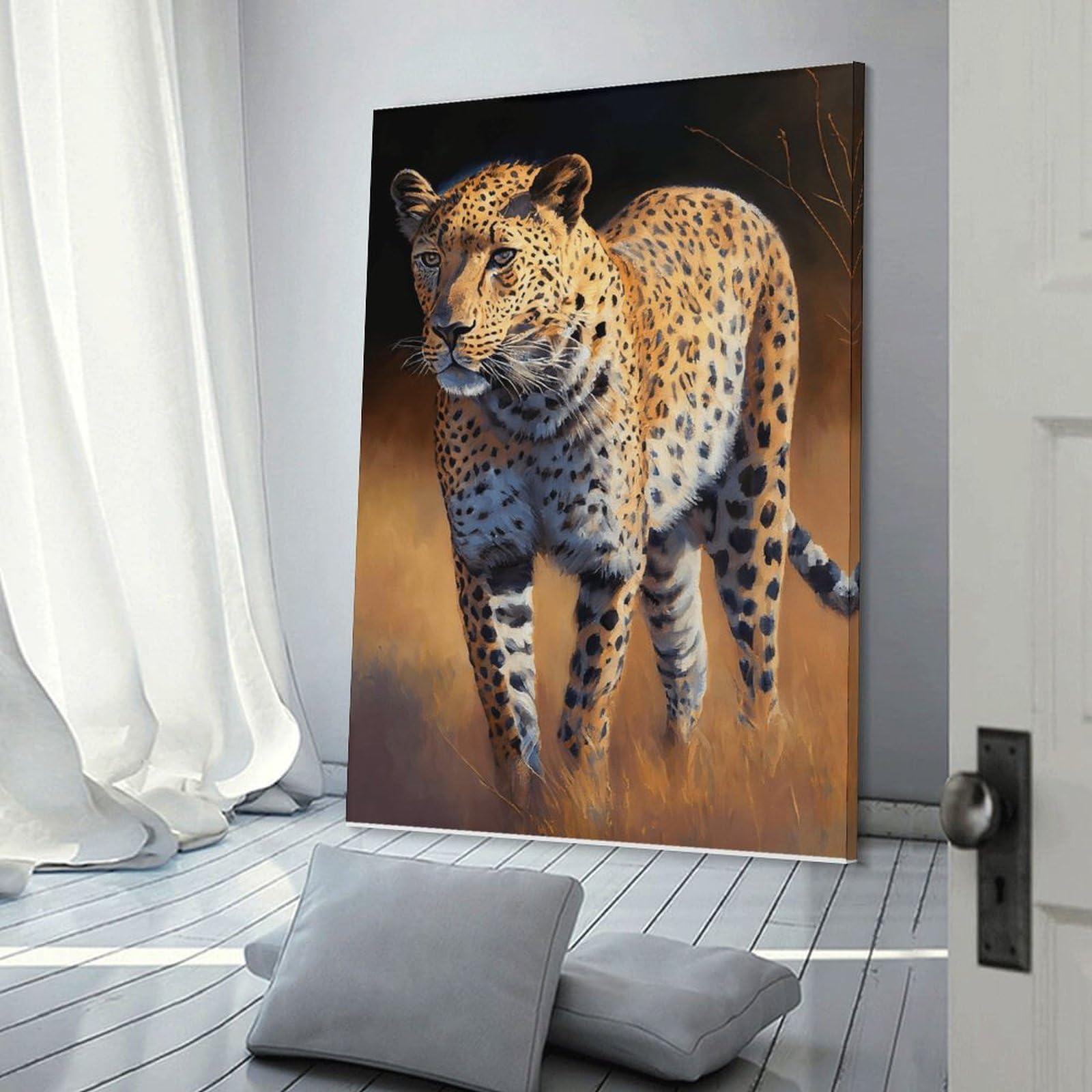 Junmoney Frame-Style-15 Leopard Wildlife Art Print Hanging Wall Art, 24X36inch(60X90cm), For Entrance Walls, Hall Decor Or Foyers, Wall Decor To Refresh Empty Corners