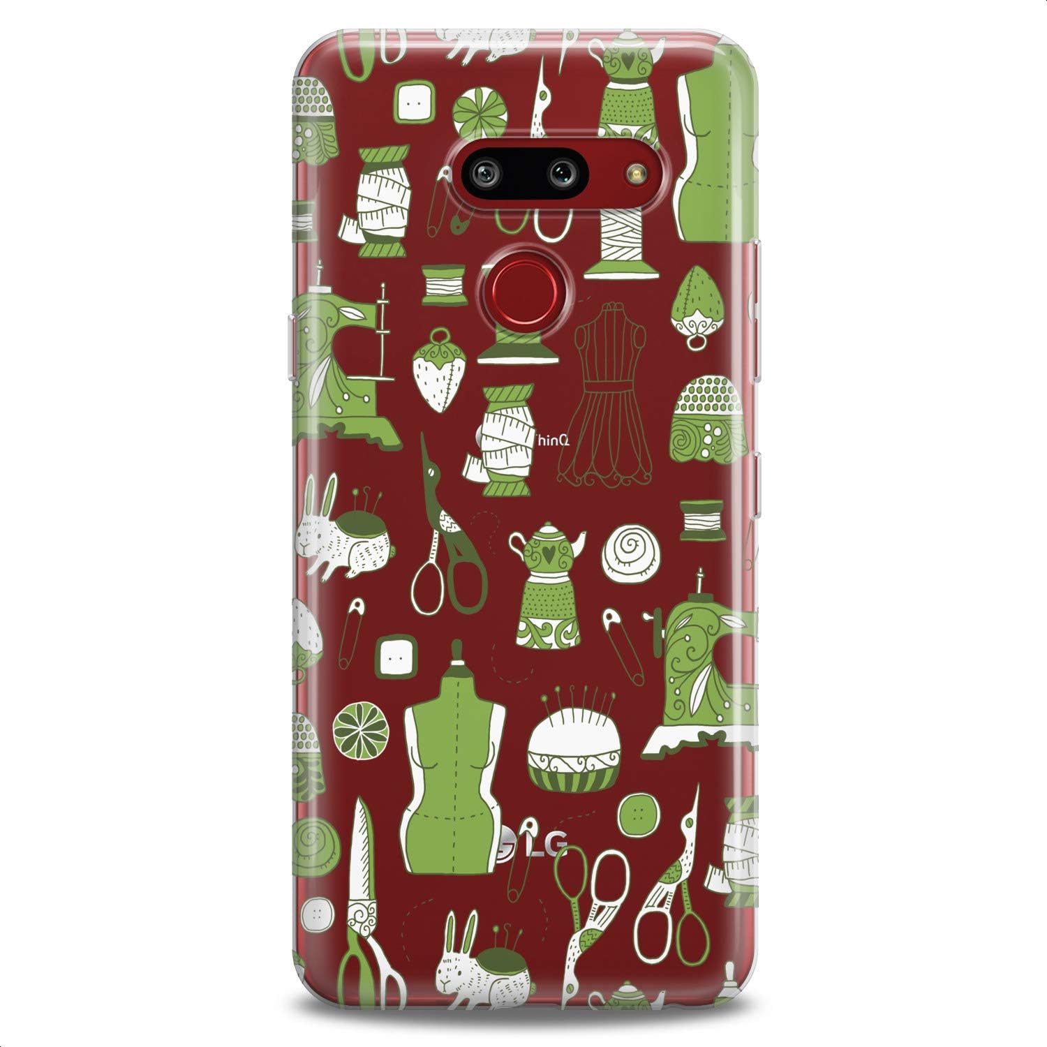 TPU Case Replacement for LG Stylo 6 K61 K51S K42 K30 K20 Stylo 5 K40 K11 K10 K8 Green Sewing Accessories Design Flexible Silicone Elegant Sewing Pattern Soft Slim fit Print Clear Cute Woman Art image 4