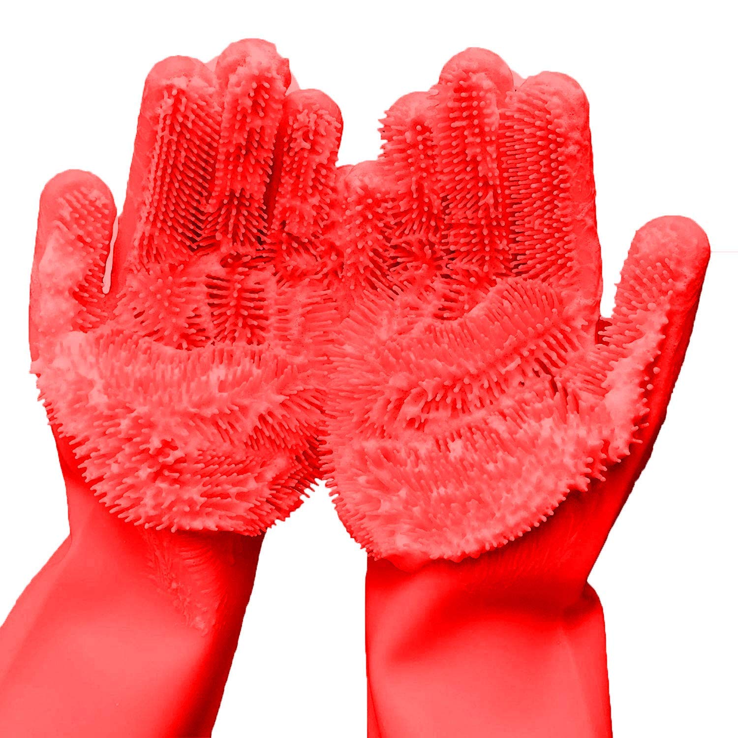 Yinceber Silicone Dishwashing Gloves, Pet Grooming Rubber Scrubbing for Dishes, Sponge Wash Cleaning with Scrubbers (13.6" L)