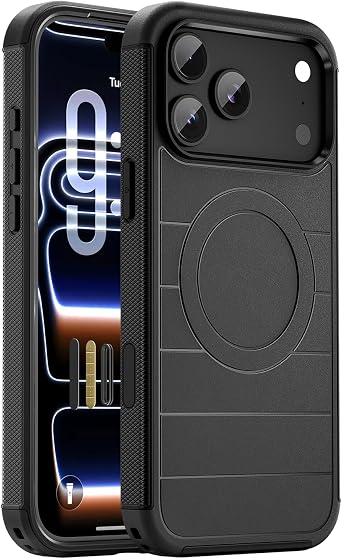 Magnetic for iPhone 17 Pro Max Case Rugged Dual-Layer, Black
