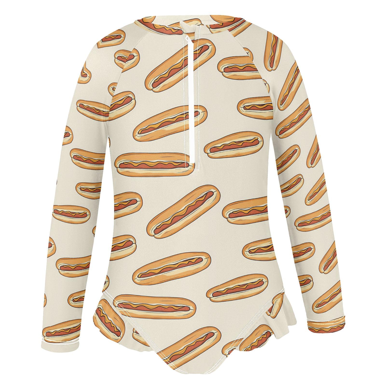 ALAZA Swimsuit for Girls Long Sleeve Rashguard Bathing Suit Hot Dog Cartoon Quick Dry 4T
