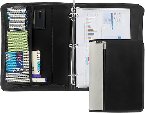 Miniatura 8 de Jacng Carpeta con cremallera redonda de 1.5 pulgadas, con 3 anillas, bolsillos con agarre con cremallera, bolsa de almacenamiento, suministros de