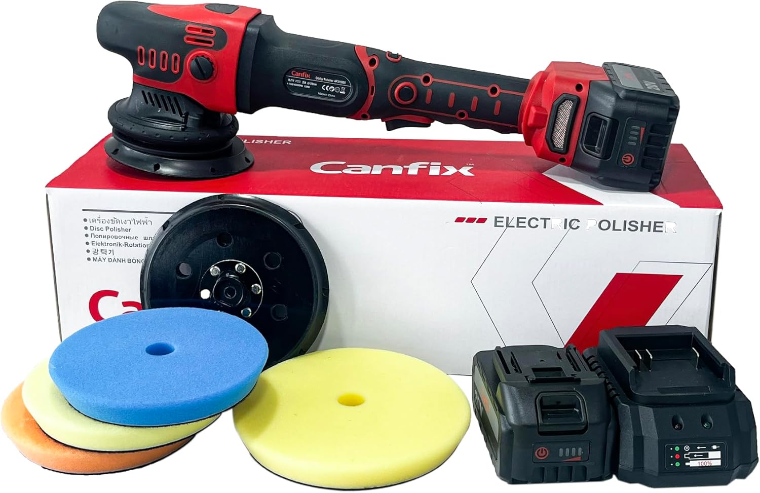 18V Cordless Car Polisher with 15MM Orbital and 5"/6" Buffing Pads