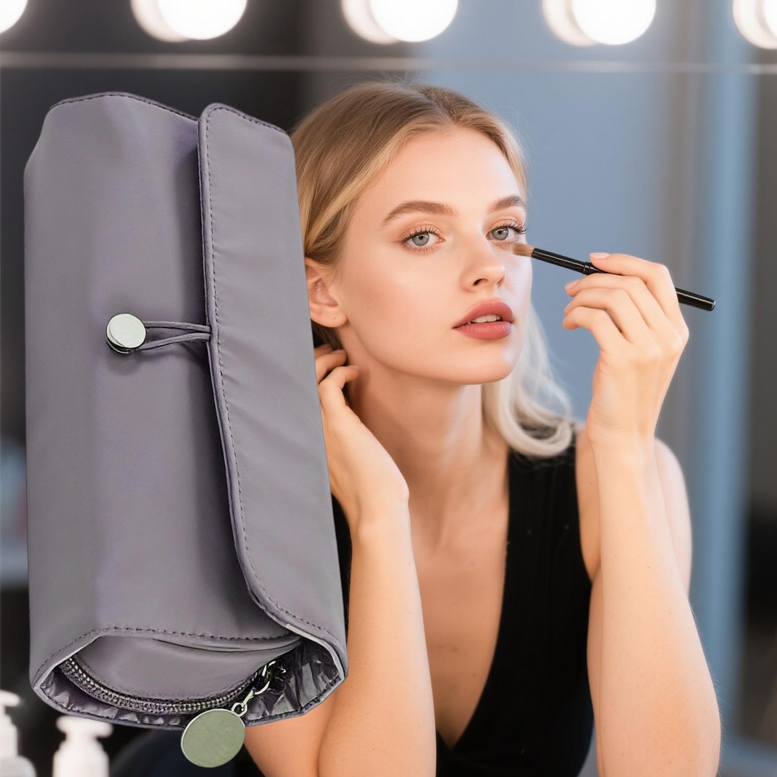Borsa pieghevole per pennelli da trucco, organizer per cosmetici impermeabile per viaggi, contiene pennelli, articoli da toeletta e strumenti di bellezza, ideale per l'uso quotidiano, ufficio, scuola