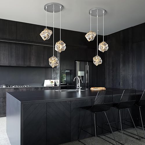 Miniatura 4 de Modernas luces colgantes doradas para isla de cocina, mini lámparas colgantes de vidrio, lámpara creativa de imitación irregular con forma de piedra