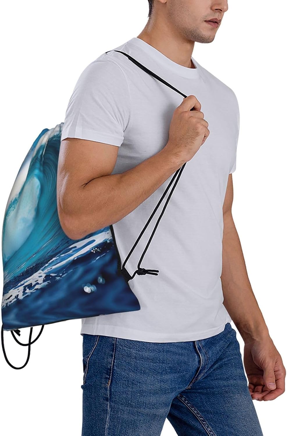 Big Ocean Wave Hd Print Drawstring Backpack Bags Bulk Sports Cinch Sack Gym String Bags String Backpack For Men Women