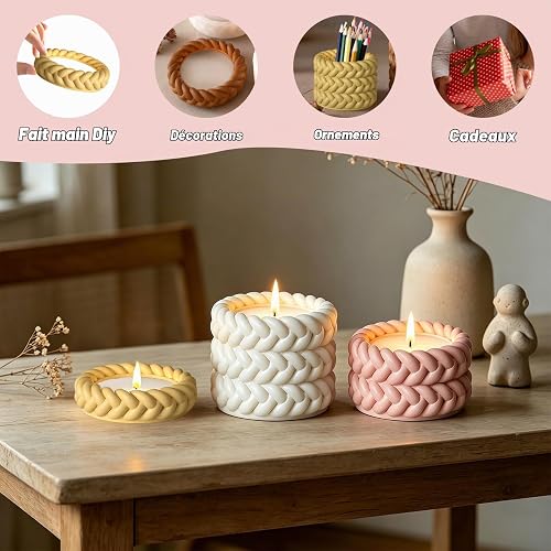 3 stampi in silicone, in gesso, stampi per candele, in silicone, per corda di canapa, decorazione fai da te, candele fatte a mano, aromaterapia, gesso, resina epossidica (5/3,5/2 cm) - 4