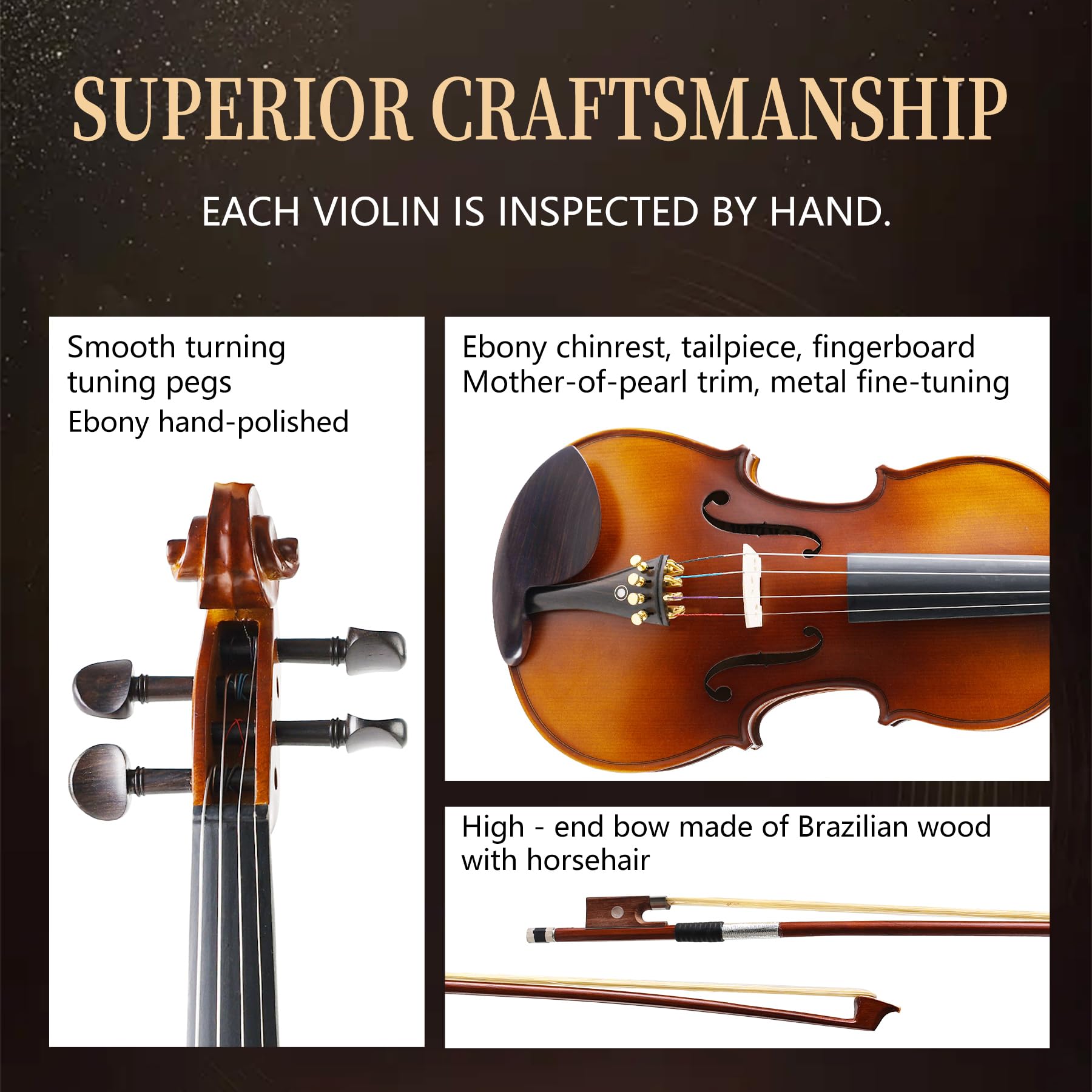Violin 4/4 Full Set,Beginner Violin for Adults,Kids,Students,4/4 Violin with spruce,maple and ebony accessories,Full Size Violin with 13 pieces for Beginner Ages 11+,Professional Performers(Natural-B)