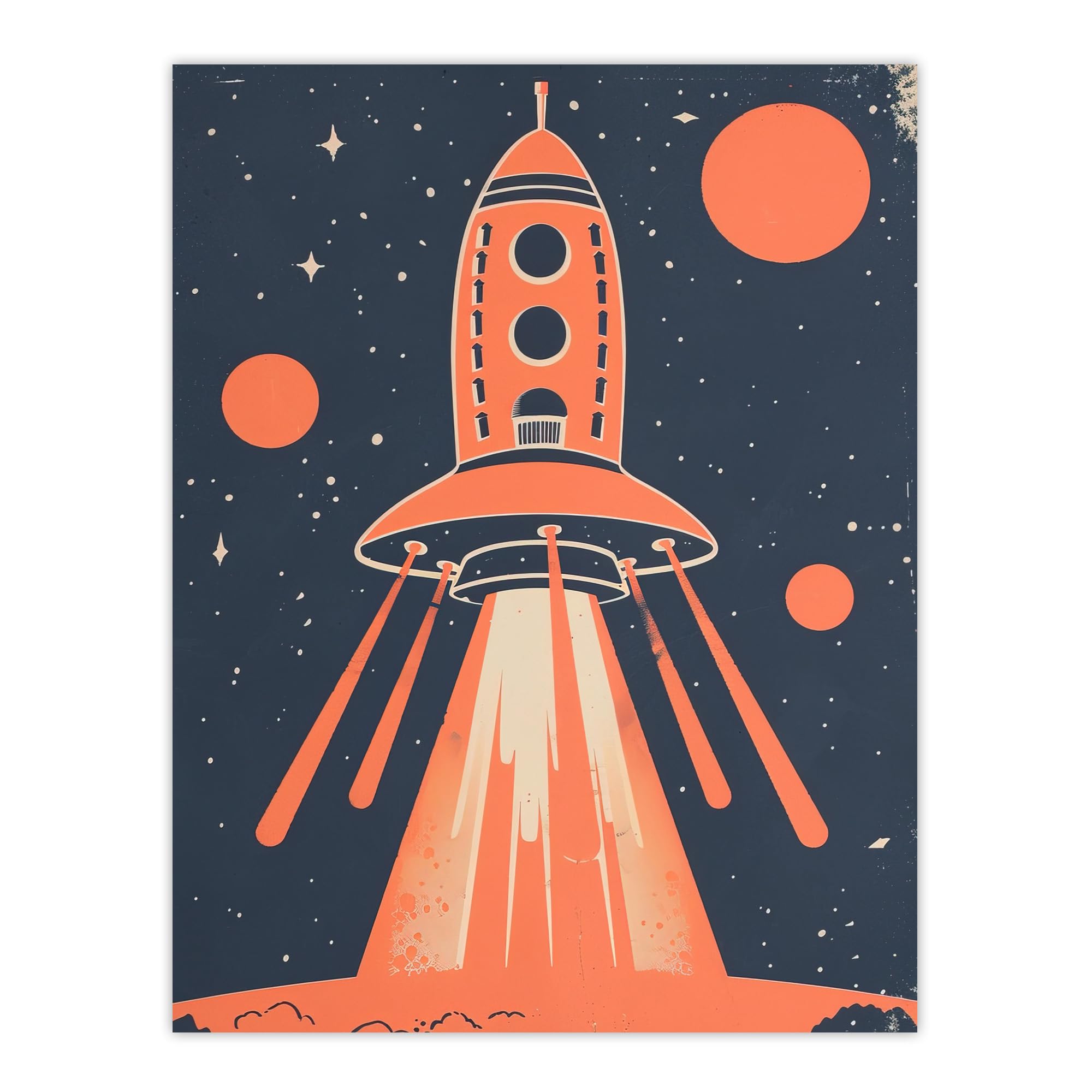 Artery8 Red Rocket Spaceship Launch Retro Style Design Kids Bedroom Extra Large XL Wall Art Poster Print