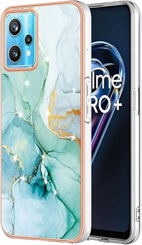 Funda de teléfono para Realme 9 Pro Plus 0.18oz, color verde, Realme 9 Pro Plus, funda de silicona SlimCases mármol antihuellas a prueba de golpes