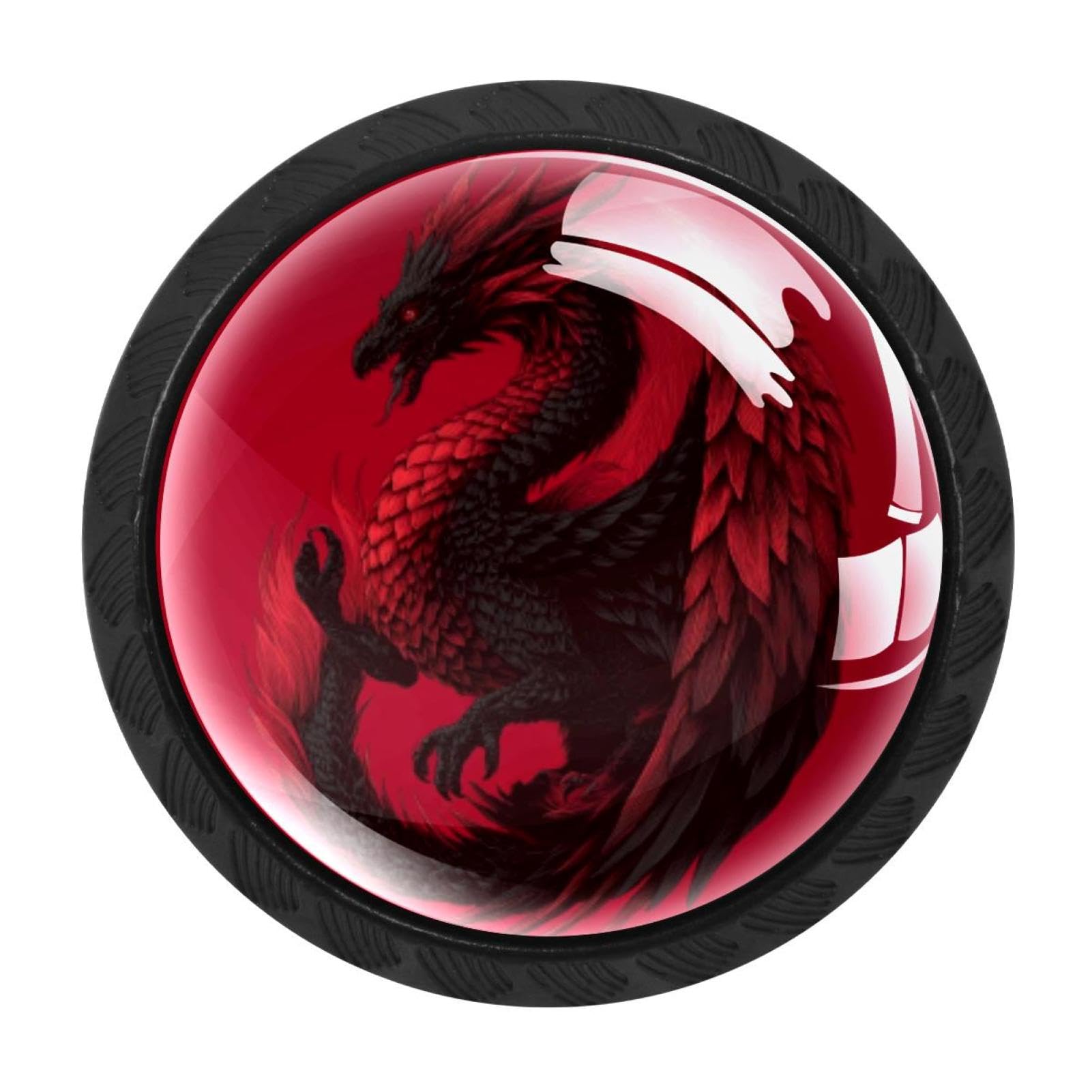 CHENZZZZ 4 Pack Red Black Dragon Dresser Drawer Cabinet Knobs Round Crystal Glass Knobs Pulls Handles for Kitchen Wardrobe Cupboard Door Hardware