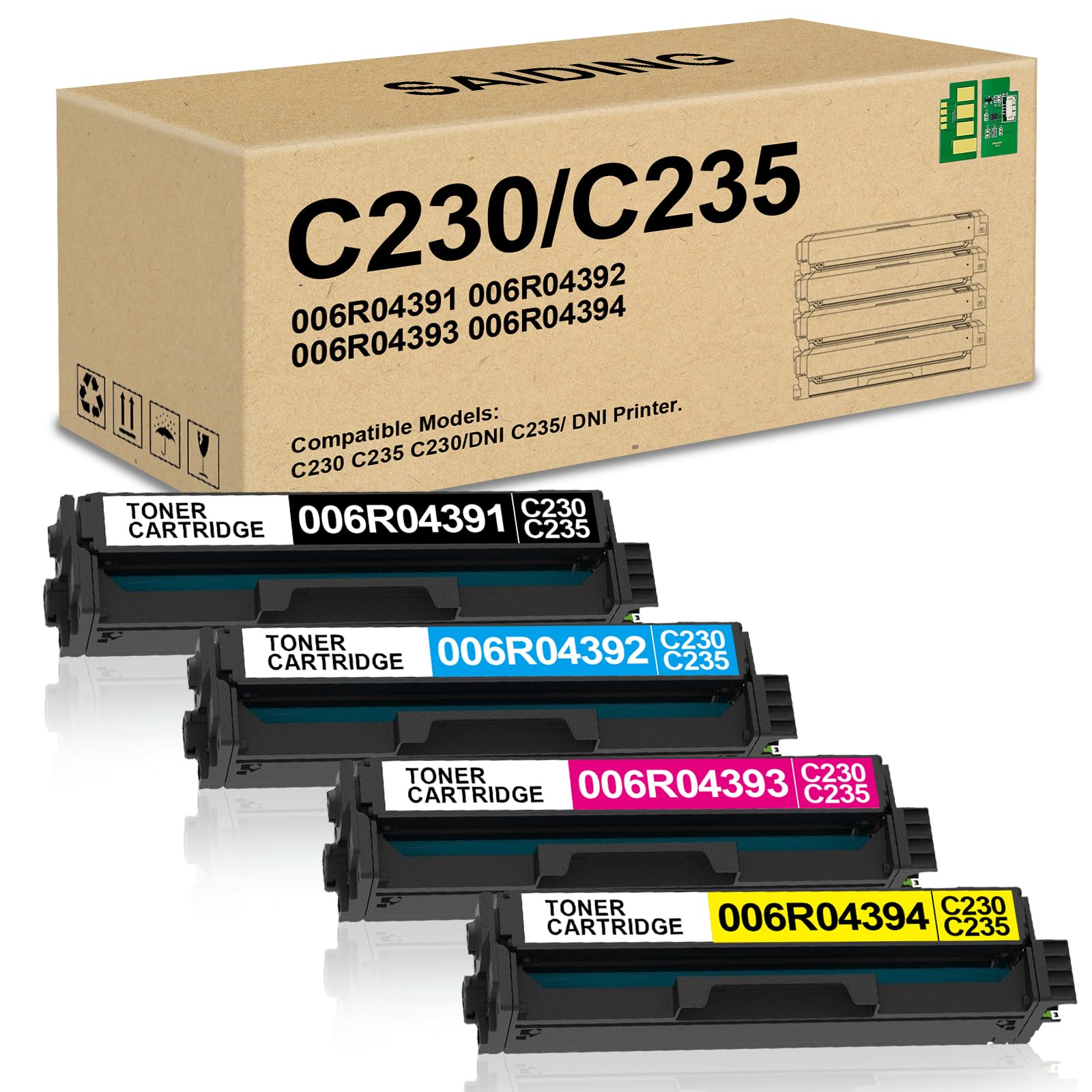 C230 C235 Toner Cartridge with New Chip 006R04391 006R04392 006R04393 006R04394 Replacement Xerox C235DNI C230DNI Printer(4 Pack)