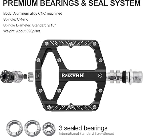 Vista 29 de MZYRH Pedales de bicicleta de montaña, pedales MTB, 9/16 pulgadas, antideslizantes, ligeros, de aleación de aluminio, pedales de bicicleta