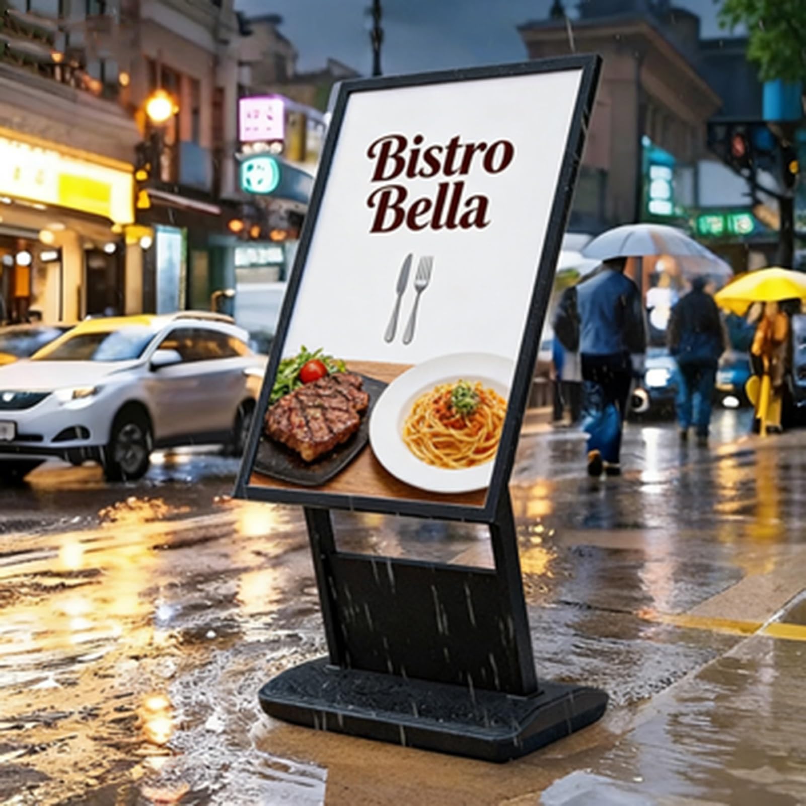 Caballete Publicidad Soporte Impermeable para Carteles de Acera, Carteles para Negocios Al Aire Libre, Soportes Metálicos con Ruedas y Base Lastrada para Carteles