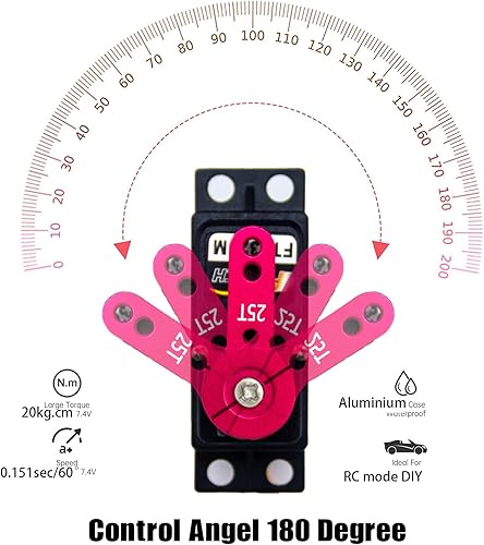 Miniatura 5 de FEETECH Servo motor de 44.1 lbs 7.4 V de alto voltaje impermeable de alto par RC servo servo de metal completo servo digital, caja de aluminio,