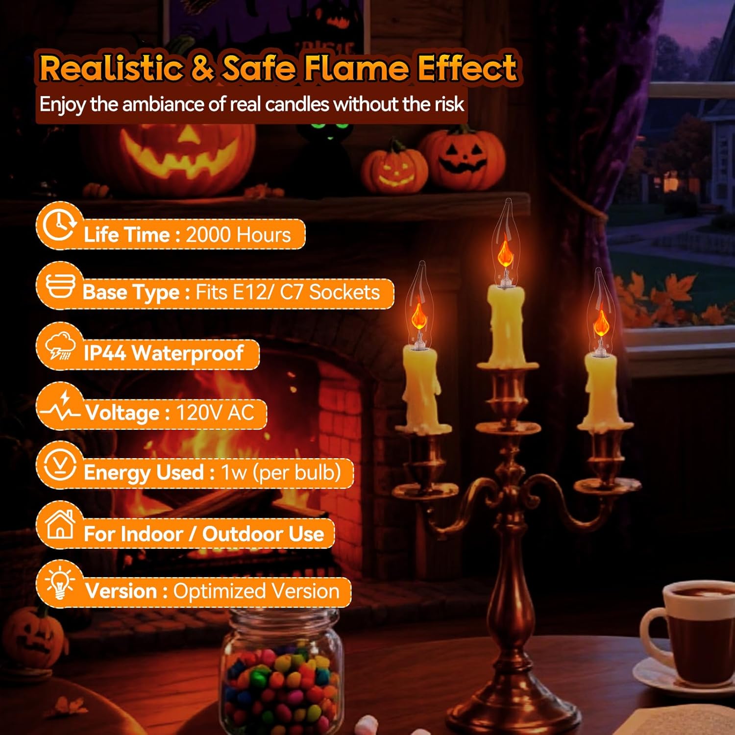 25-Pack Flickering Flame Light Bulbs, E12 Candelabra Base for Halloween & Christmas Decor, C18 Spooky Flame Effect for Porch Lights, Lanterns, Chandeliers & Themed Parties