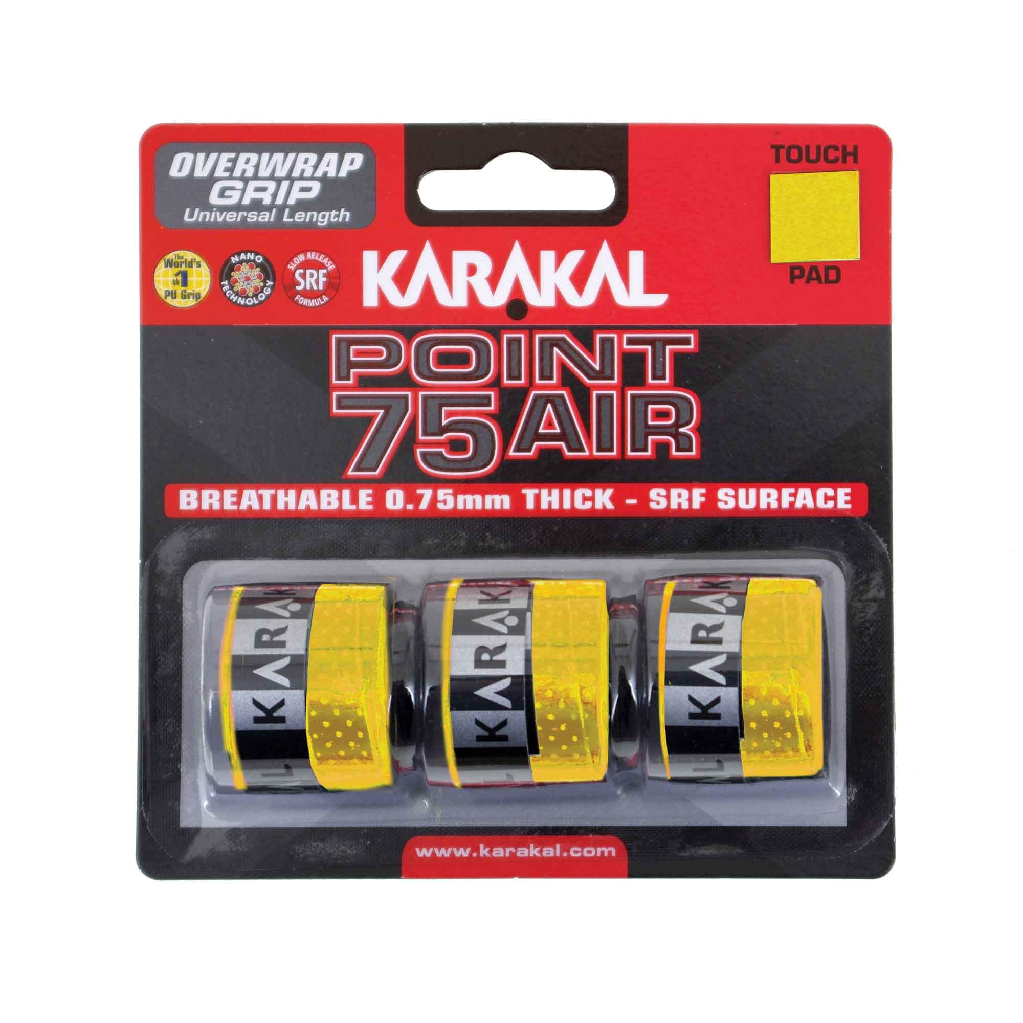 Karakal Point 75 Air Overwrap Grip - Pack of 3, Color- Yellow
