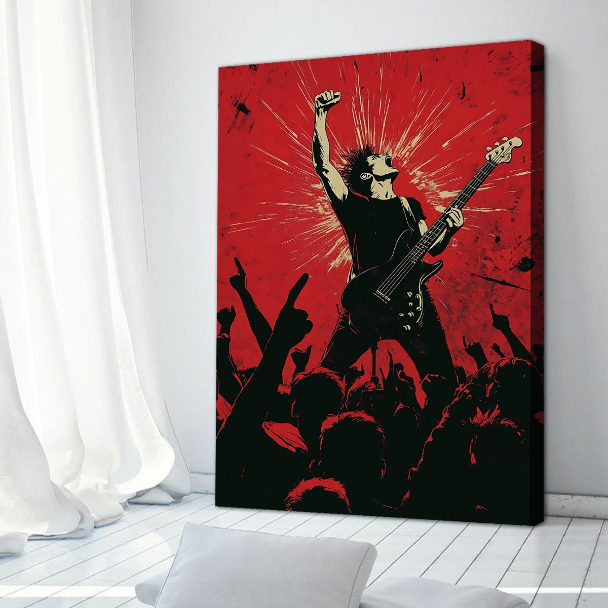 TOANGWALL Guitarrista vibrante arte mural grabados en lienzo música estilo Red Street Pop imagen para el estudio bar carteles modernos enmarcados Murales decoración del hogar 70x100cm