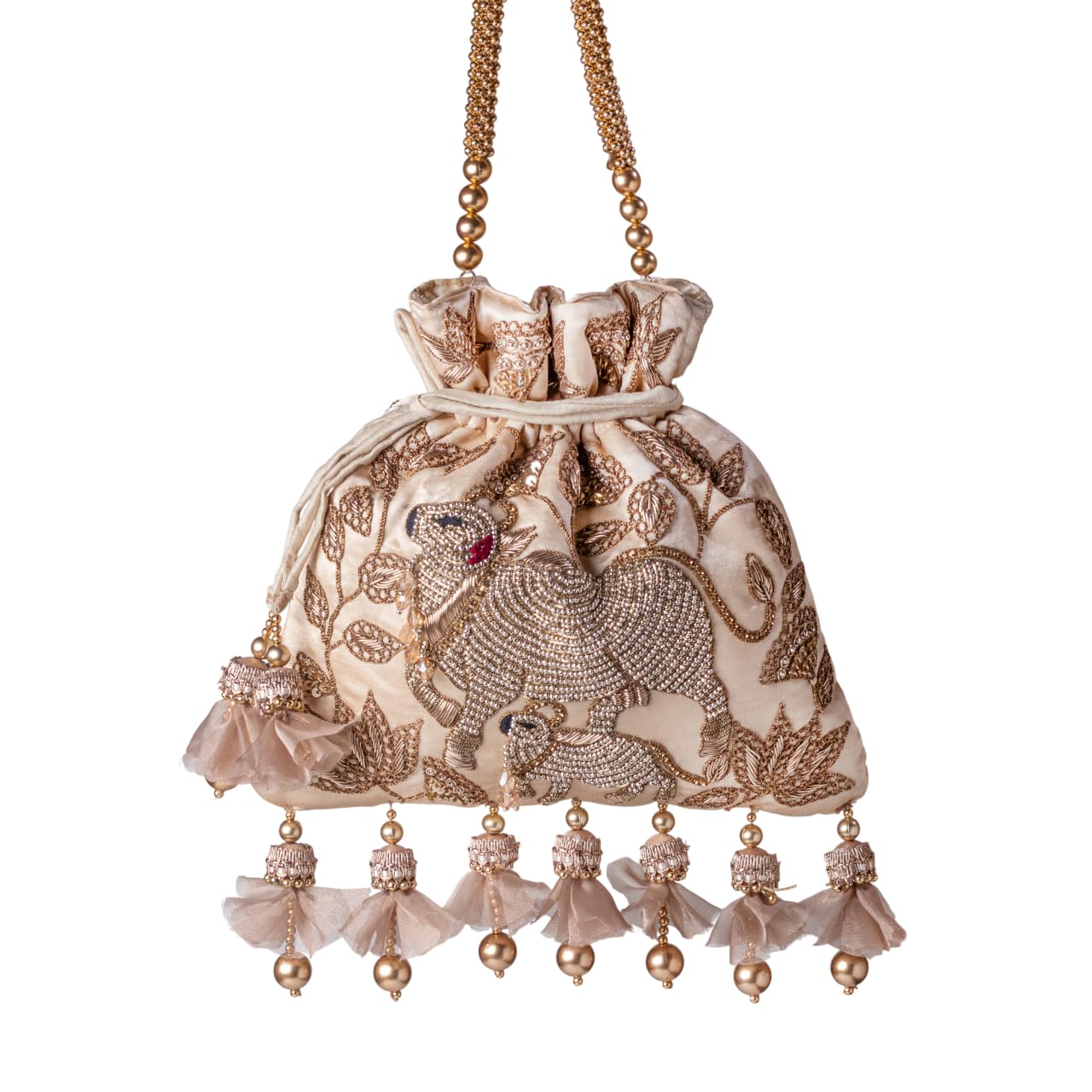 Exquisite Marodi Embroidery with Golden Pearls Pichwai Potli Bag for Ladies & Girls | Women Shagun Pouches for Festive Seasons | Batwa Bag Bridal Purse With Embroidery.-image-39