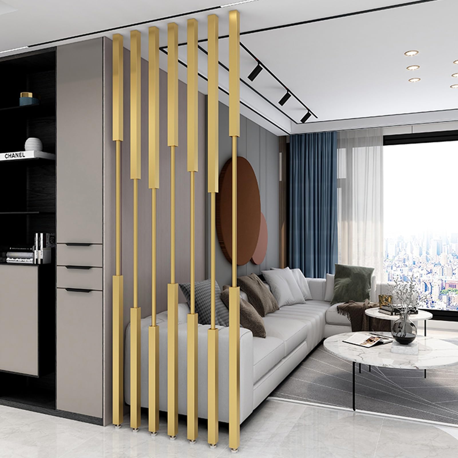 Biombo Separador de ambientes, Columna divisoria de Entrada de Suelo a Techo, Barras divisorias para Oficina, Dormitorio, Estudio, apartamento - Paquete de 5/8, Dorado(8pcs-A,120cm/47in/3.9ft)