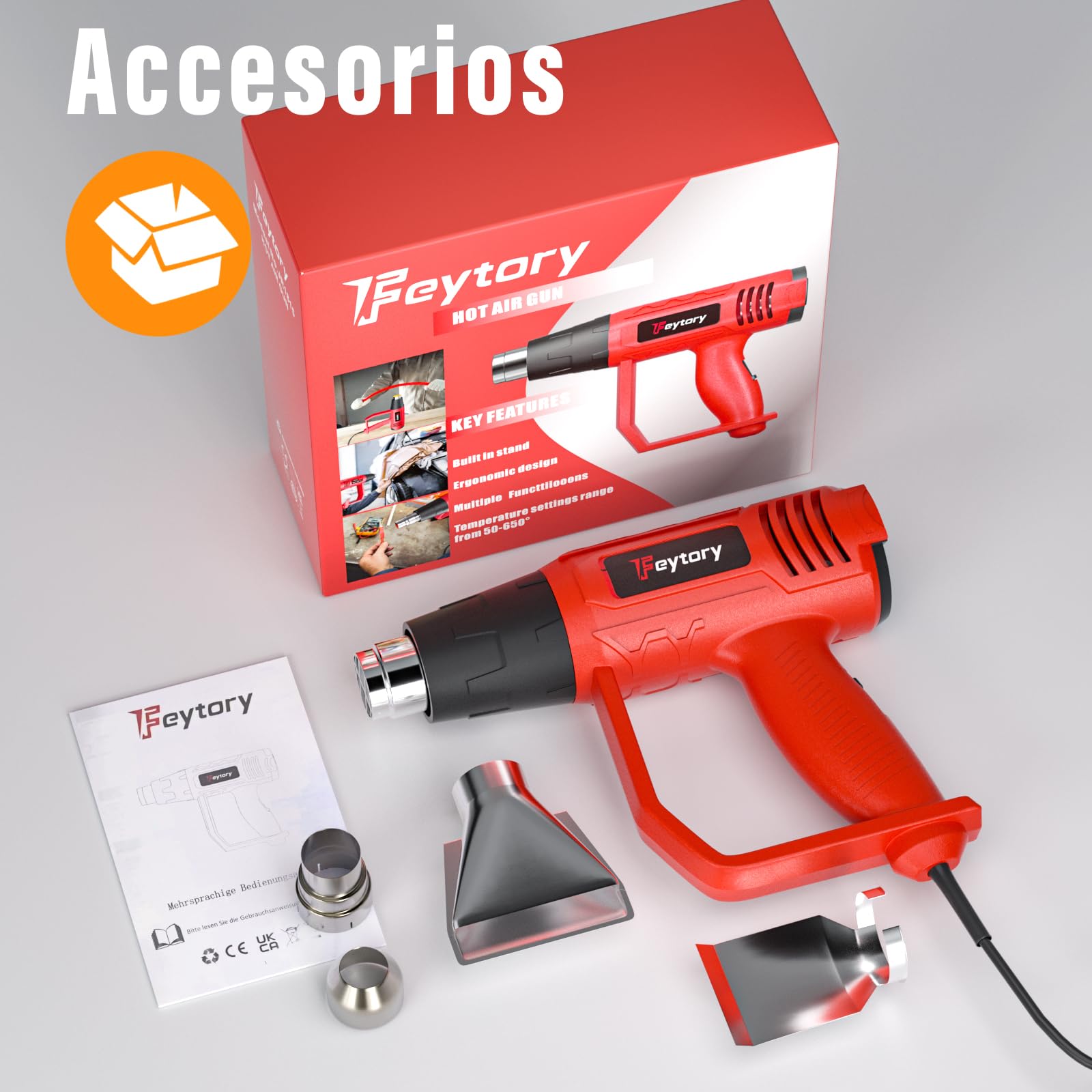 Pistola de Aire Caliente,2000W Decapadora Professional Temperatura Ajustable 60℃- 600℃, Calentamiento Rápido, Protección Contra Sobrecalentamiento para Soldar,Quitar Pintura y Calentar