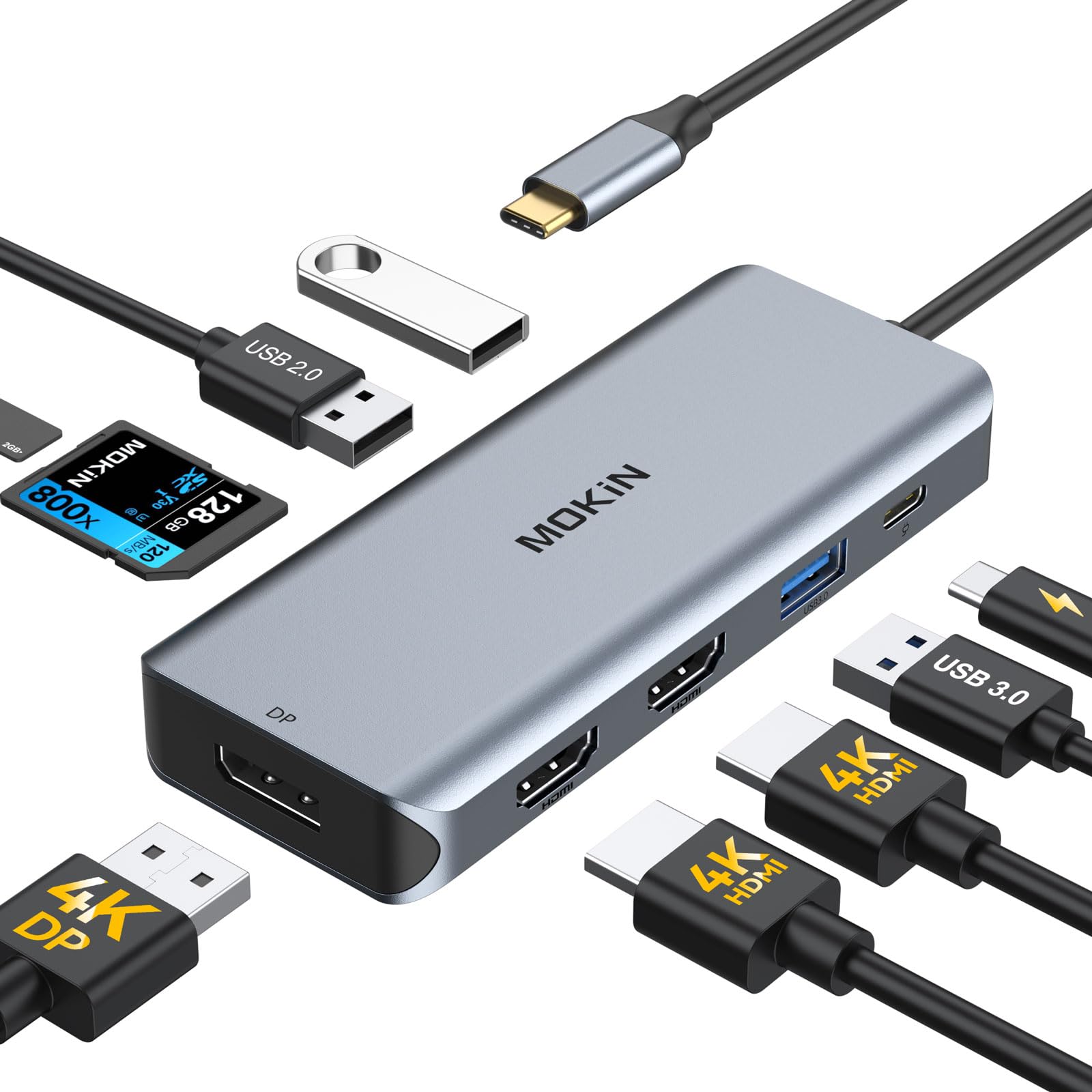 Stacja dokująca do laptopa, podwójny adapter HDMI USB C, 9 w 1, USB C, stacja dokująca z 2 HDMI, DisplayPort, 3 USB, 100 W PD, SD/TF do MacBooka Pro 2020-2016, MacBook Air 2020-2018
