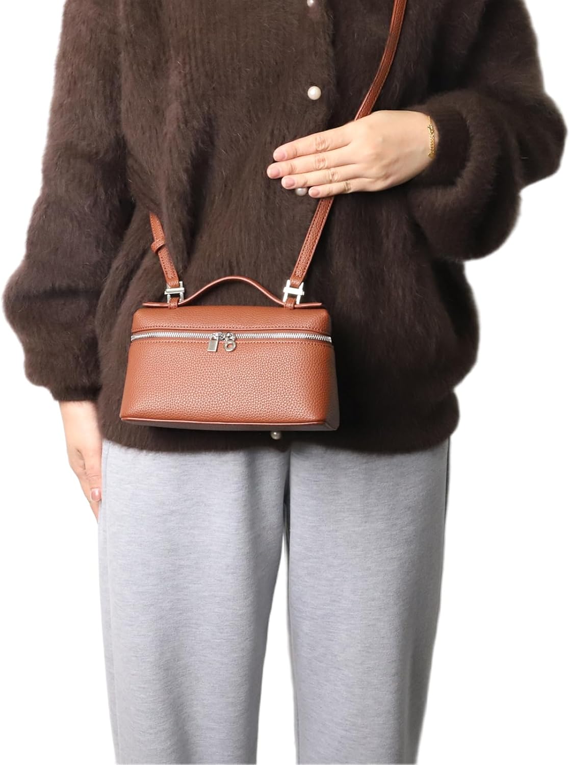 Crossbody Bag for Women Pouch Top-Handle Bag Designer Shoulder Leather Handbag Trendy Purse (Coffee) - Image 2