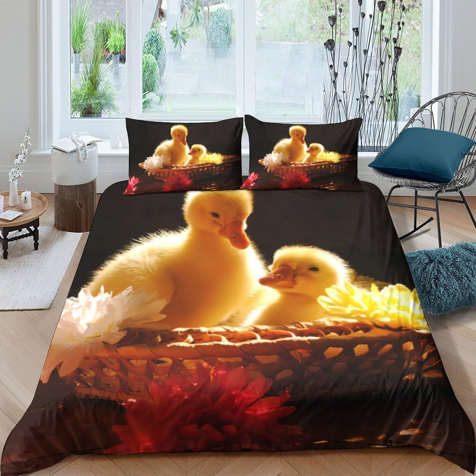 Ctjqhvkz Style-5 3D Printed Yellow Duck Fitted Sheet Microfiber Soft Slip-Resistant Cute Duckling Bed Cover For Bedroom Dorm Mattress Decor Single（135X200cm）