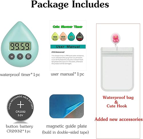 Miniatura 6 de Temporizador de ducha silencioso sin tictac, temporizador digital impermeable, tamaño pequeño, lindo temporizador con bonito gancho (azul cielo)