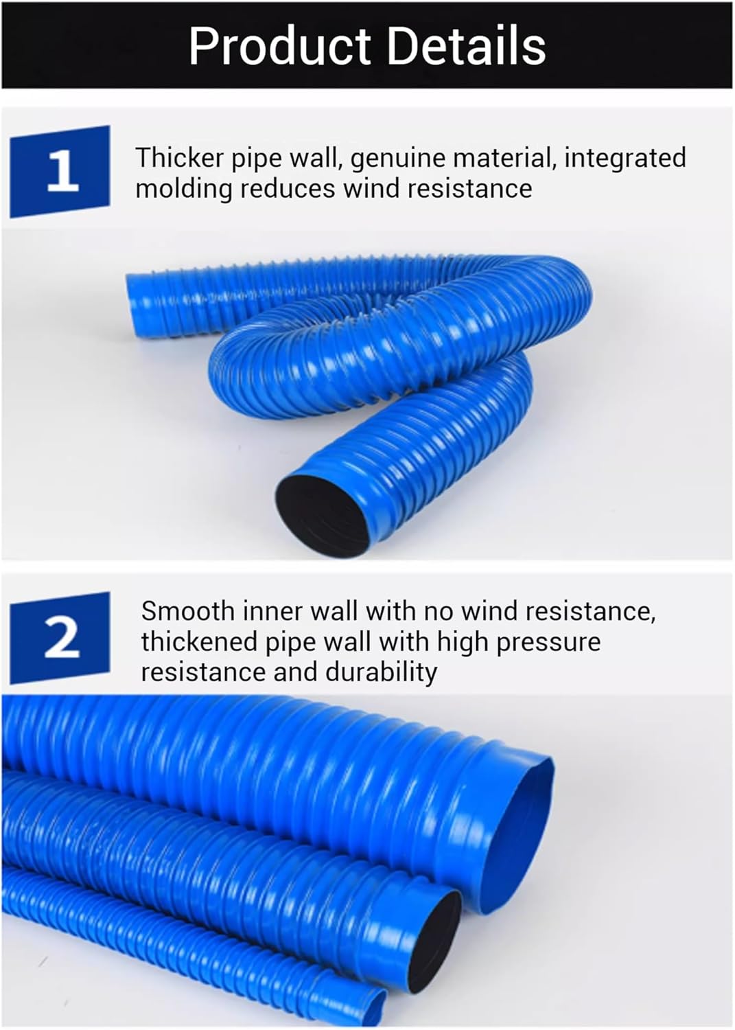 Exhaust Telescopic Hose,300cm Flexible PVC Blue Ventilation Hose - Durable Industrial Exhaust Ducting Tube (125mm) | Rubber & Plastic Bellows for Efficient Airflow