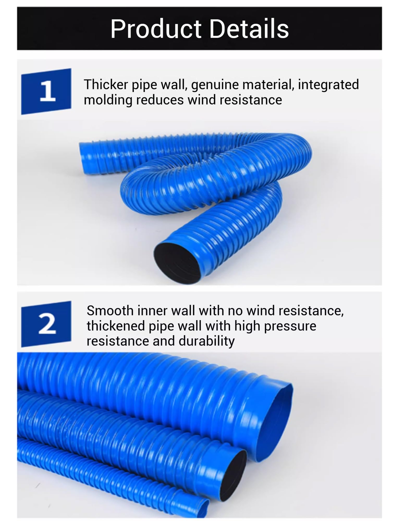Manguera Flexible De Caucho PVC, 118 Pulgadas, Azul, Tubo De Ventilación Corrugado De Junta Blanda para Conductos De Flujo De Aire Y Aplicaciones De Escape (30~300 Mm) (70 Mm)