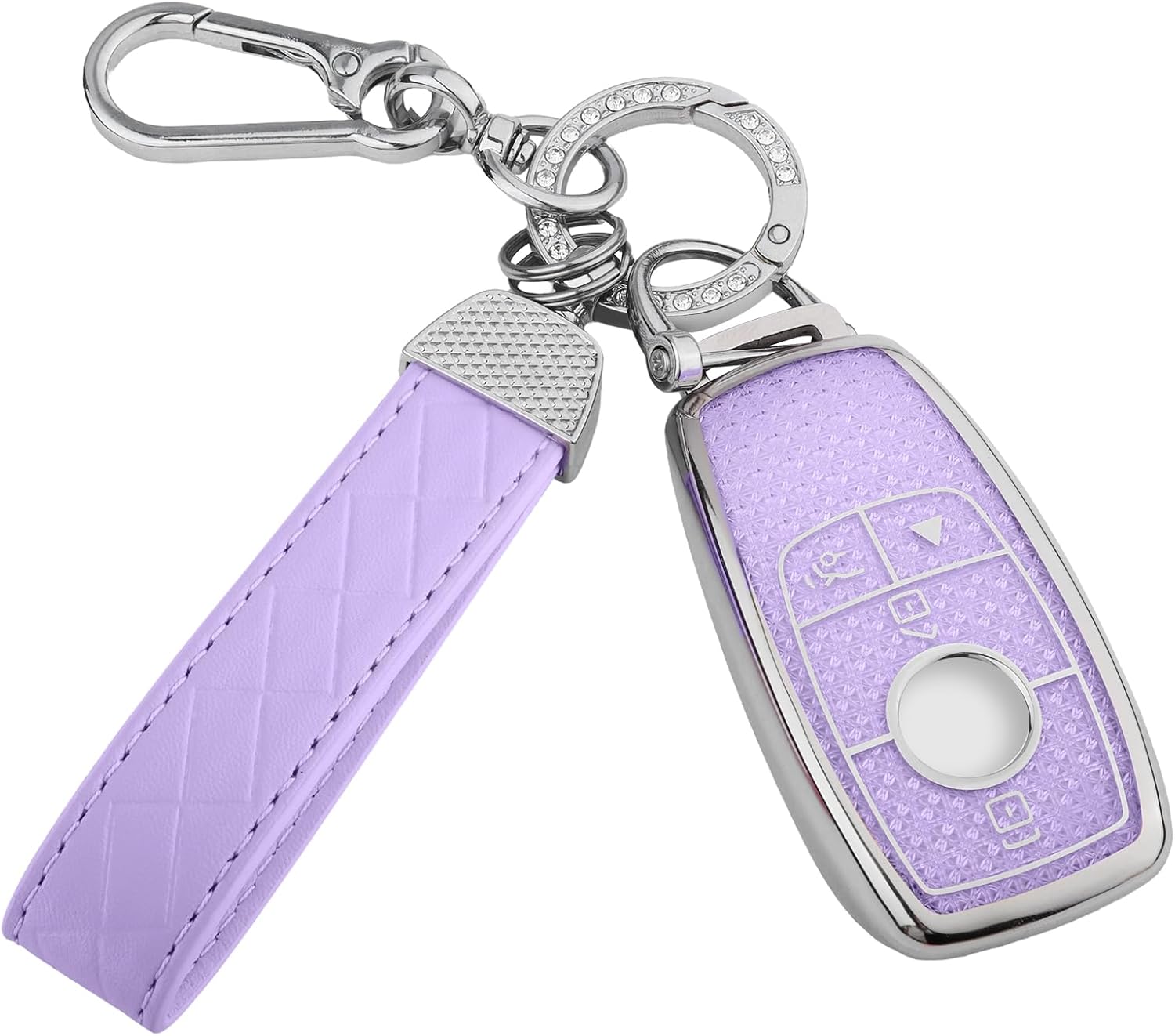 for Mercedes Benz Key Fob Cover, 4 Buttons Soft TPU Keys Protector Bling Key Fob Keychain for 2019-2021 A-Class C-Class G-Class 2017-2020 E-Class S-Class, Silver Purple
