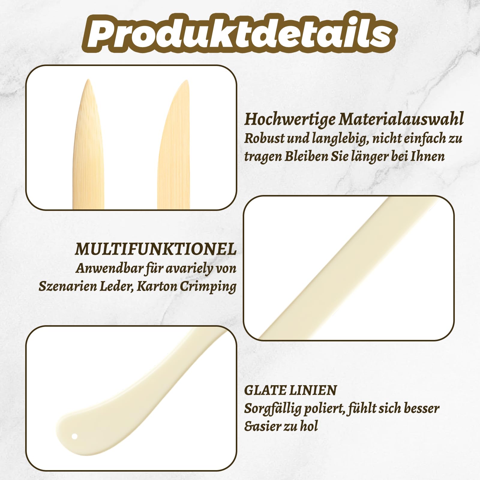 Falzbein für Papier, 8-teiliges Buchbinder Set mit geraden & gebogenen Falzmessern, imitiertes Knochenmaterial