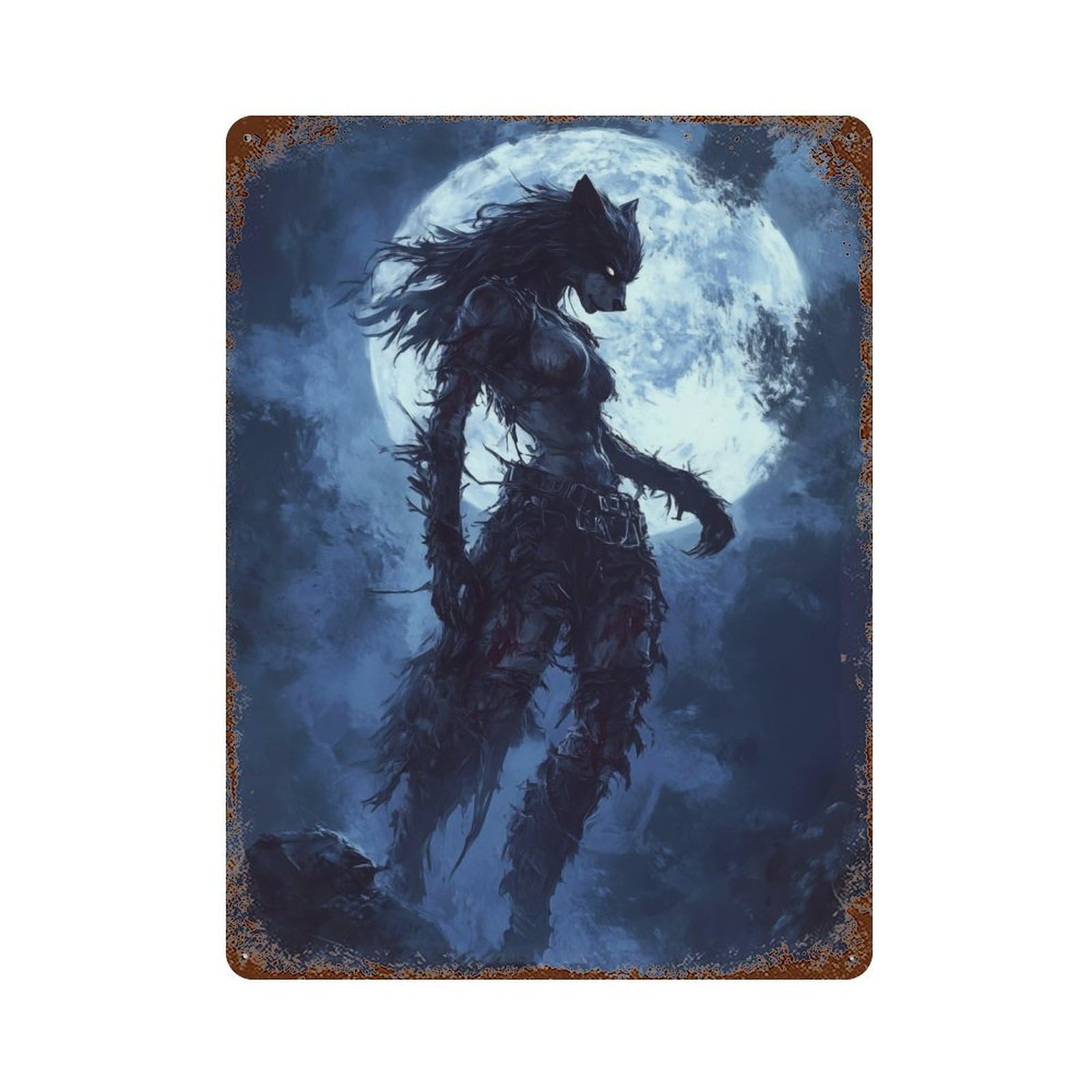Garage Style Howl of The Moonlit Huntress Rusty Metal Tin Sign 15.7"x11.8", Farmhouse Wall Decor for Bar And Workshop