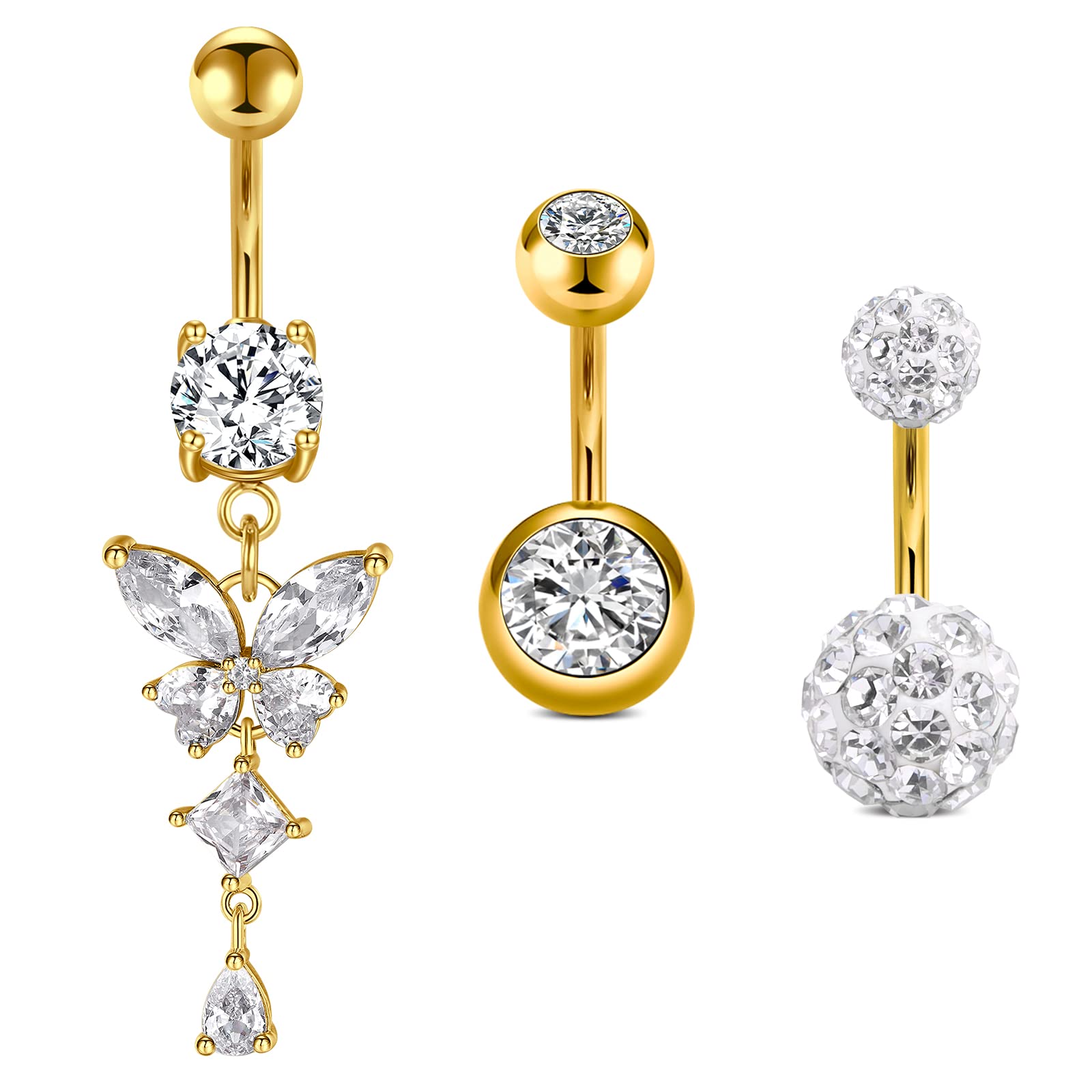 Crdifu Paquete de 5 Anillo de Ombligo de Acero Inoxidable 14G Barra del Ombligo Barras de 8mm Joyería Piercing