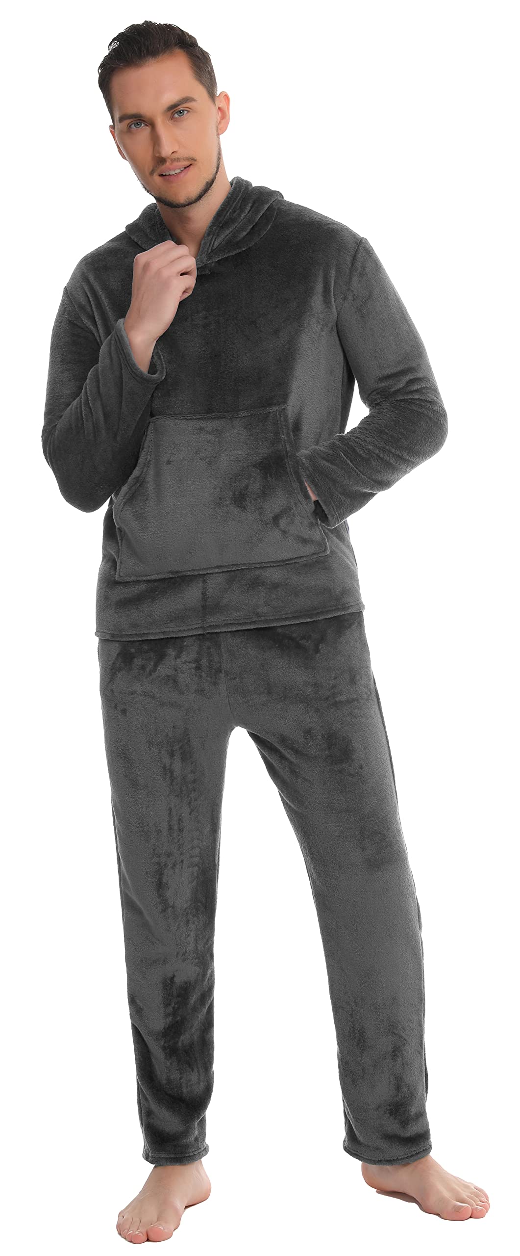 Vlazom Pyjama Homme Flanelle Ensembles de Pyjama Hiver Capuche Pilou Chaud