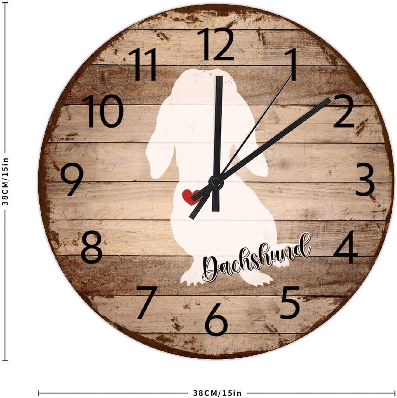 15 Inch Silent Non-Ticking Wall Clocks Battery Operated Dachshund Home Decoration for Bathroom Loving Gift for Cat & Dog Lover Country Round Wooden Wall Clock Vintage for Cabin Family Room