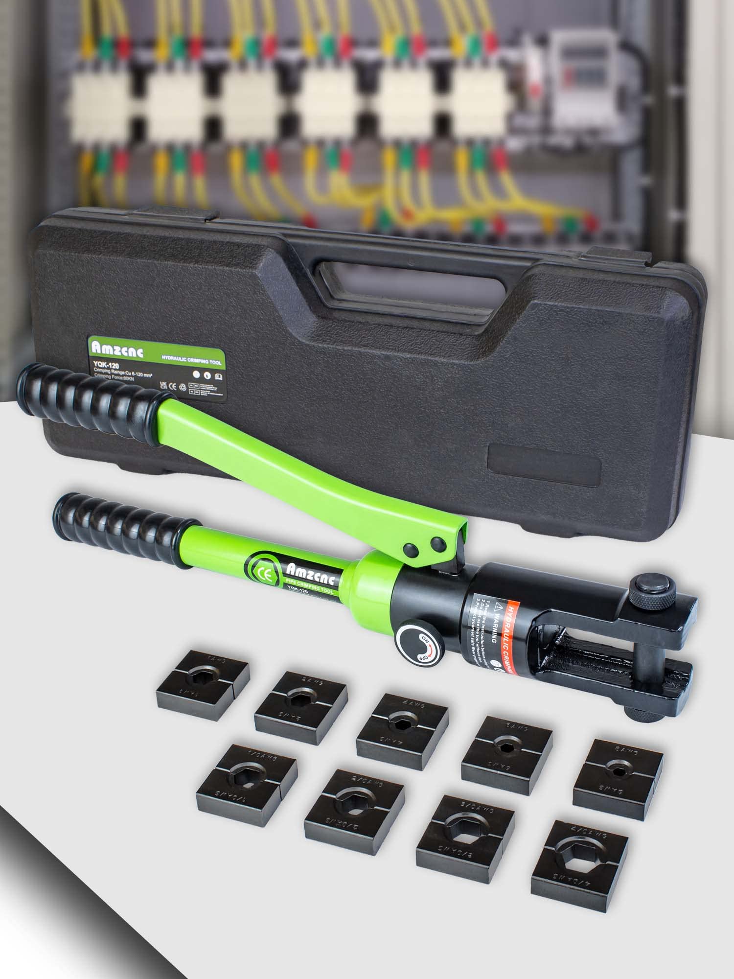 Sponsored Ad - AMZCNC Professional Hydraulic Crimping Tool with 12 Ton Output Pressure and 9 Standard US Dies (Crimps 8 AWG to 4/0 AWG)