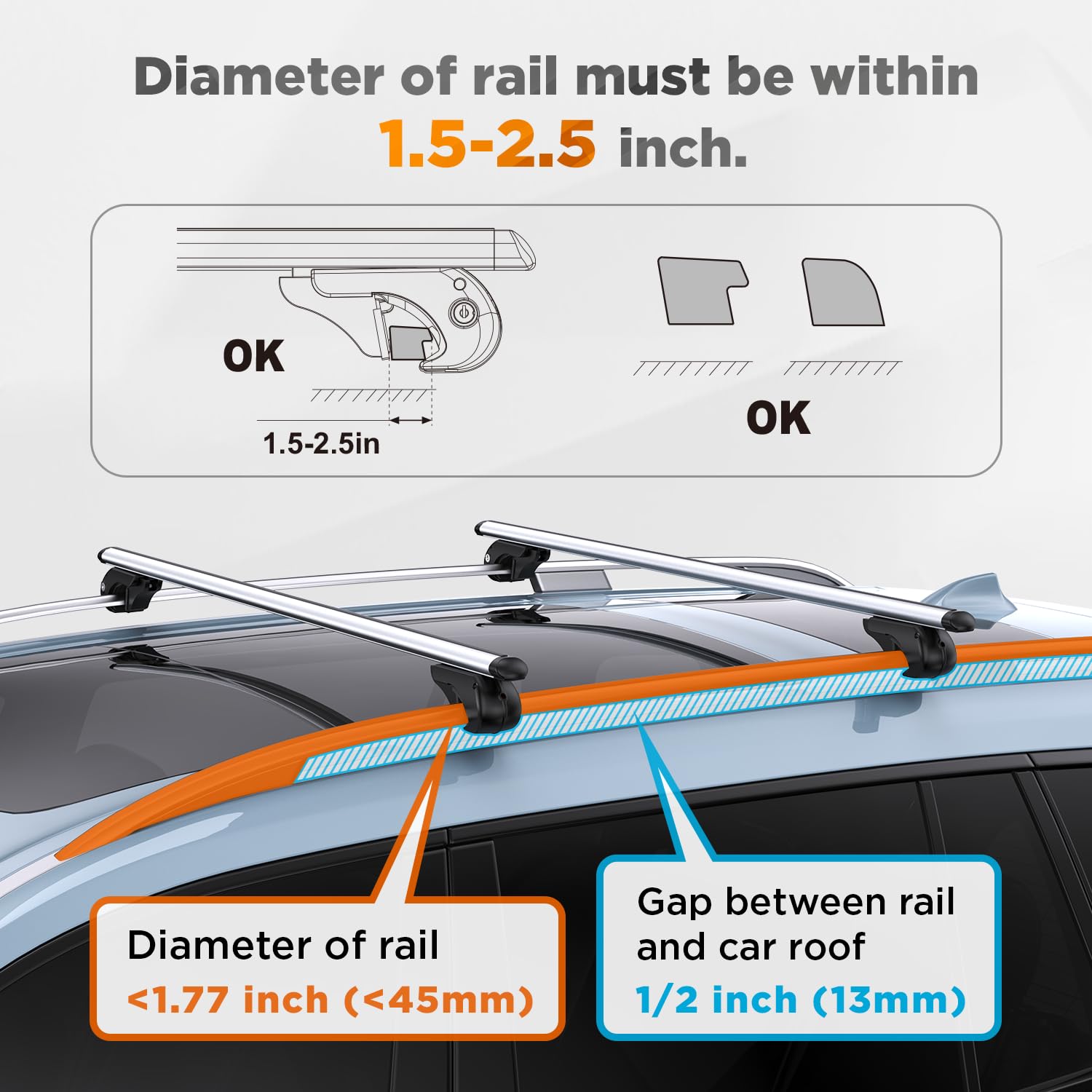 TANX Roof Rack Cross Bars with 4 Anti-Theft Locks | Heavy-Duty Universal Roof Rack (200lbs Capacity) | Universal Cross Bars That Fit Most Raised Side Rails Vehicles/SUVs (with Gap Design)