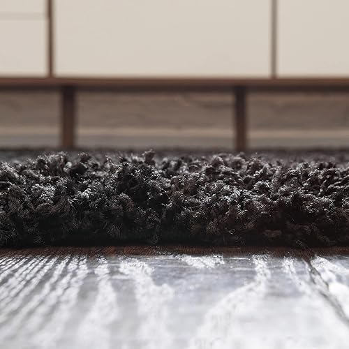 Miniatura 3 de Unique Loom Solid Shag Collection - Alfombra de área (5 pies 1 pulgada x 8 pies, ovalada, negro azabache)