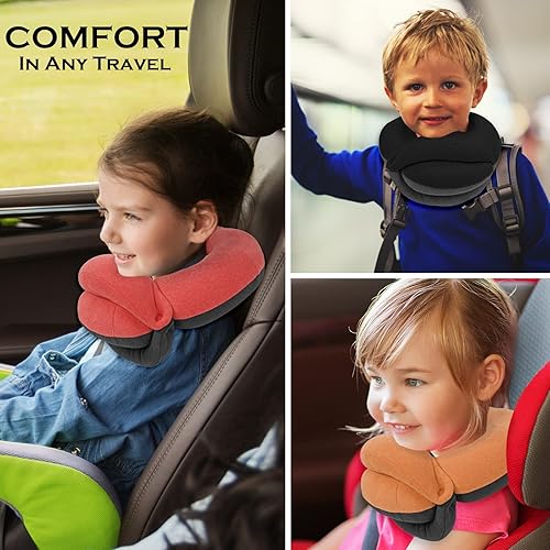 Miniatura 6 de BUYUE Almohadas de viaje para niños para avión, soporte para la cabeza de 360, esenciales para dormir para niños de vuelo largo, almohada de cuello