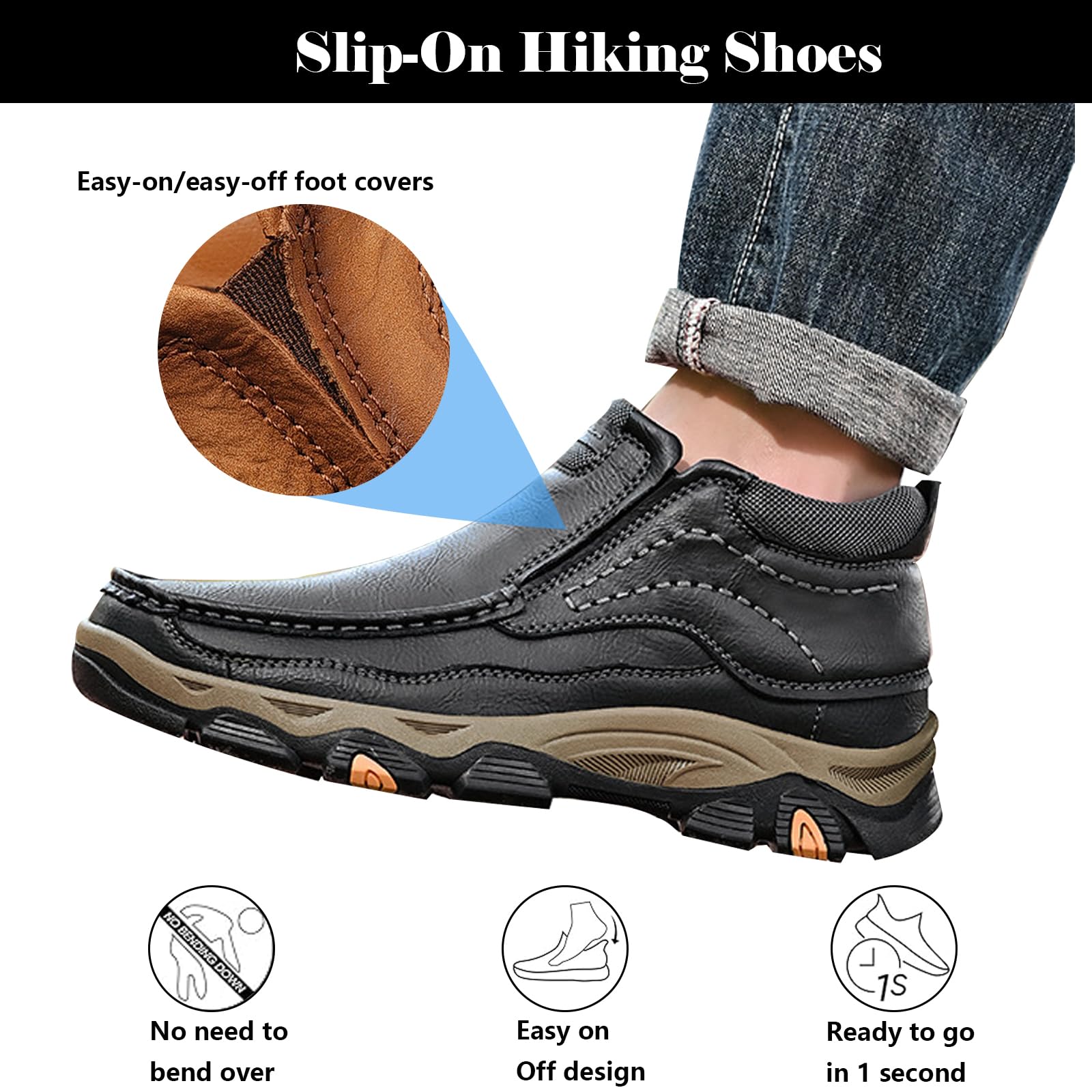 Herren Casual Leder Loafer, Wasserdicht Slip on Sneakers, Outdoor rutschfeste Wanderschuhe, Bequeme Atmungsaktive Schuhe Stiefel, Einfaches An- und Ausziehen